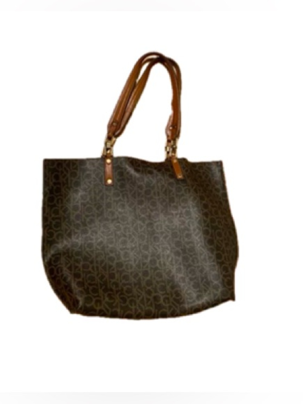 Calvin Klein Signature Large East West Tote Brown/Tan Gold Hardware Purse